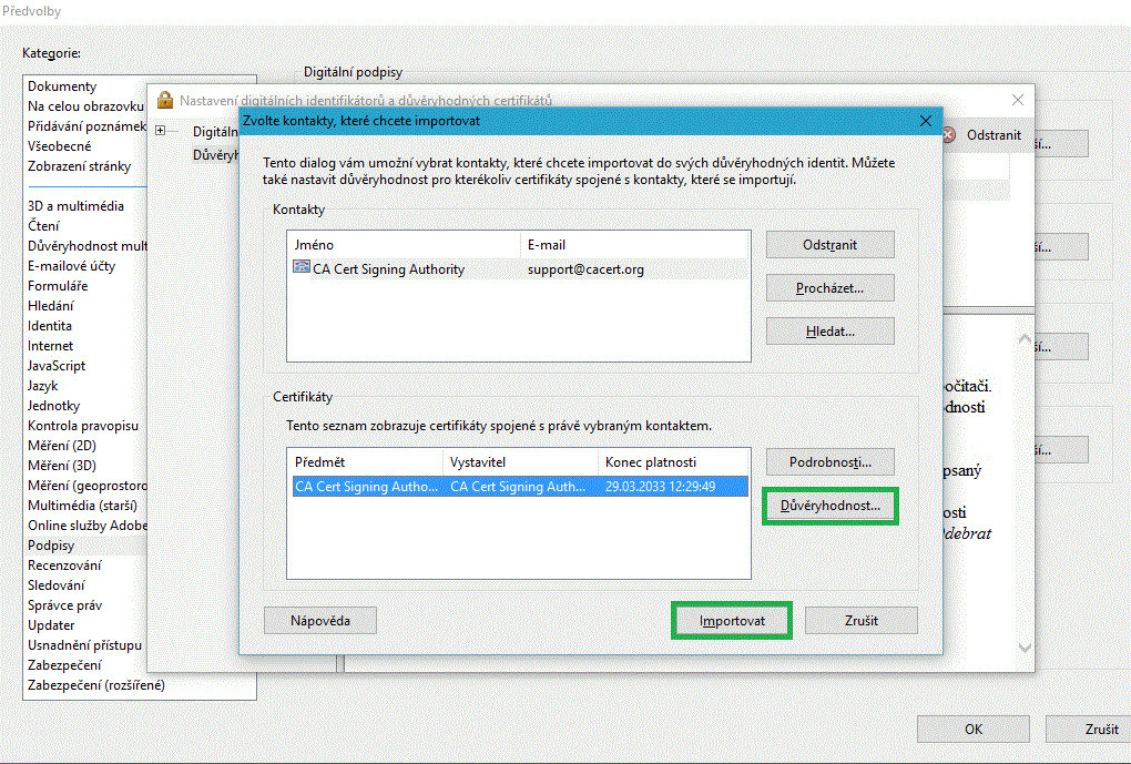 Import kořenového certifikátu