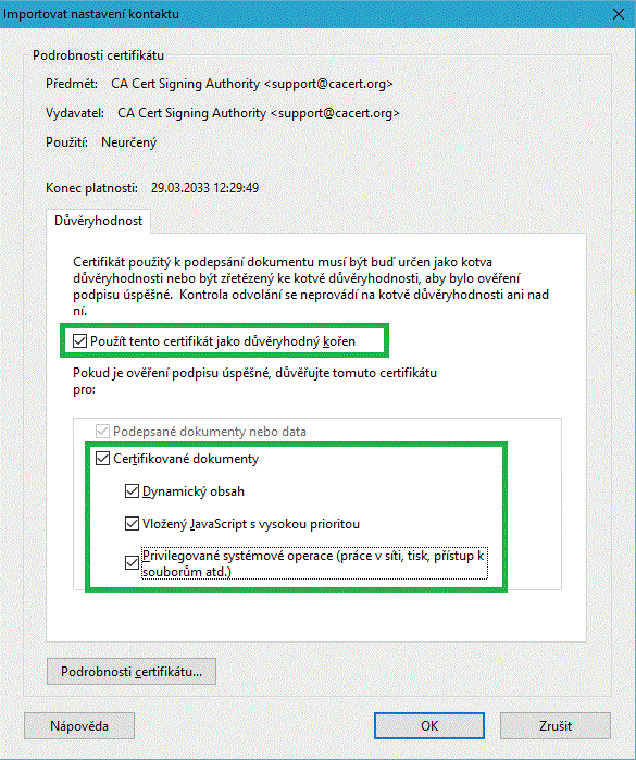 Důvěryhodnost kořenového certifikátu