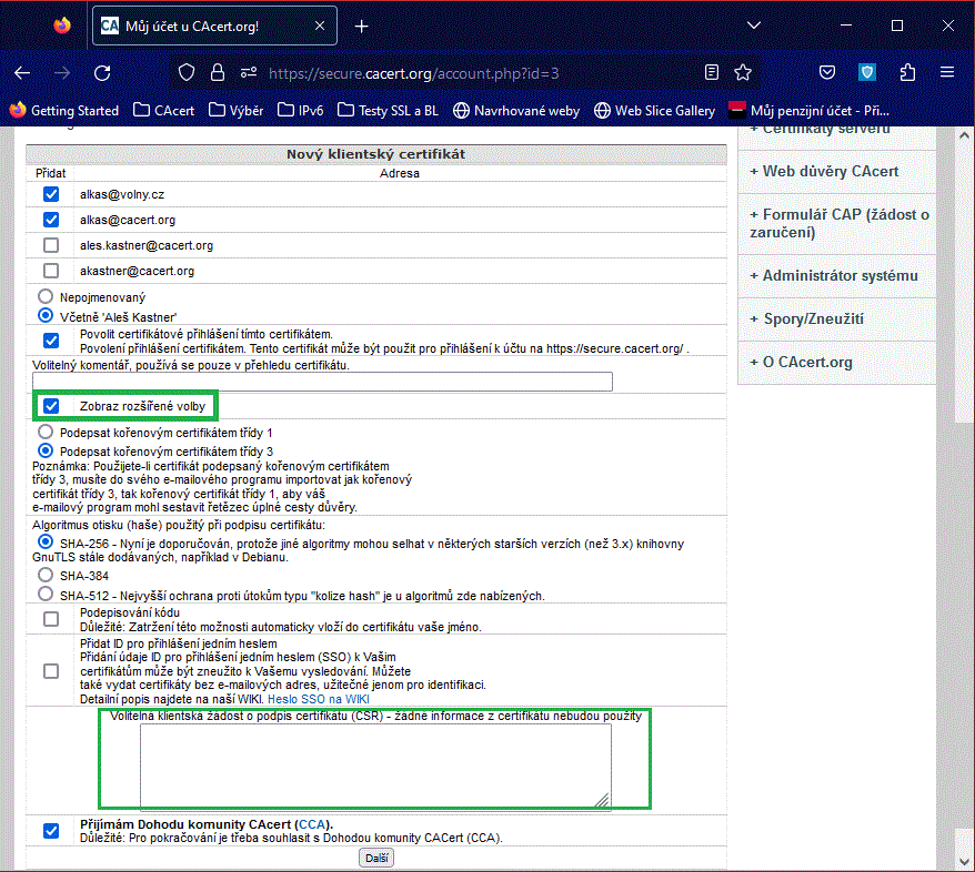 Nový cert - 2