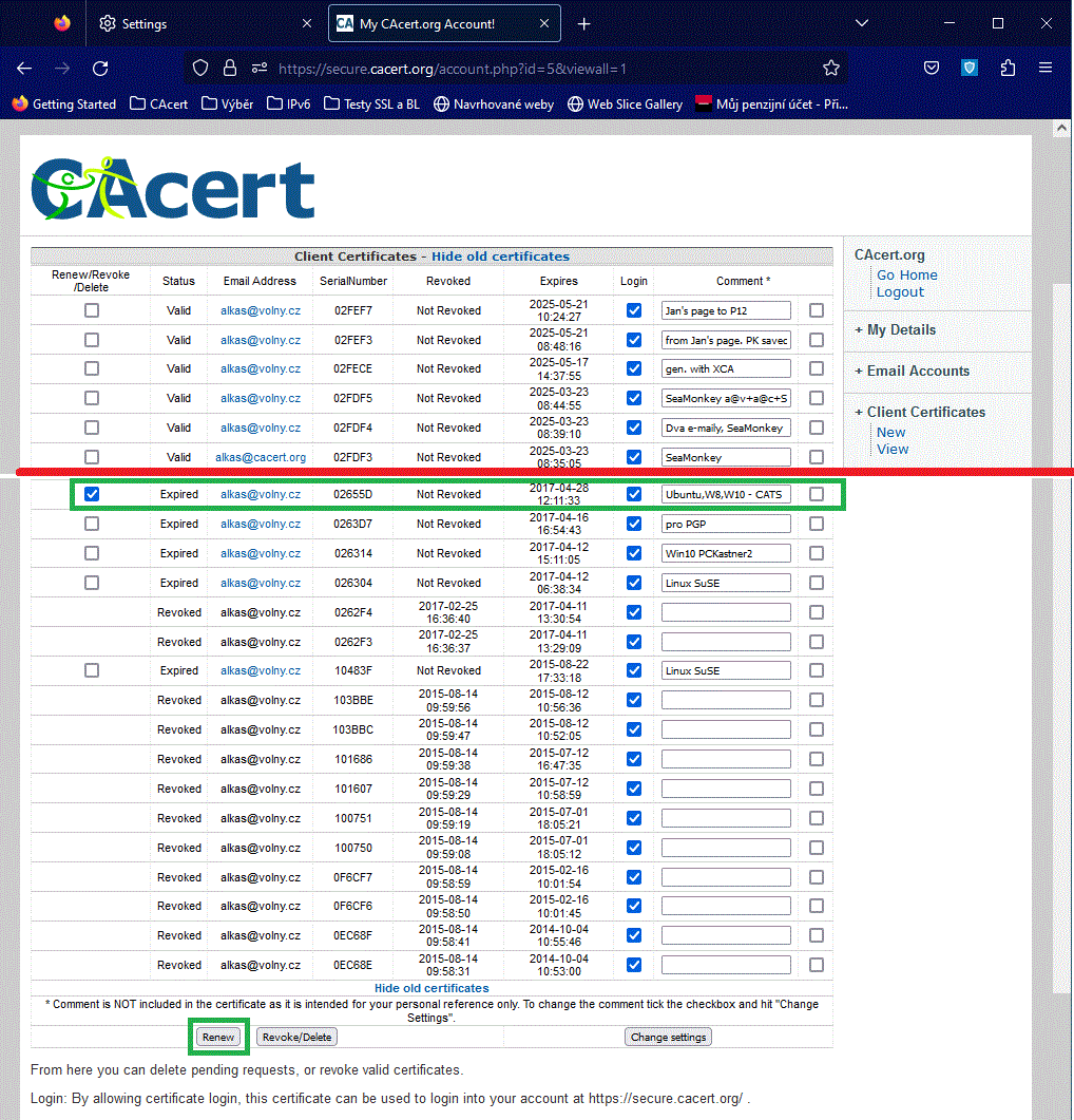 Certificate renewal