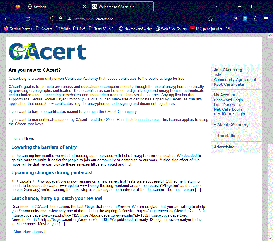 CAcert welcome page