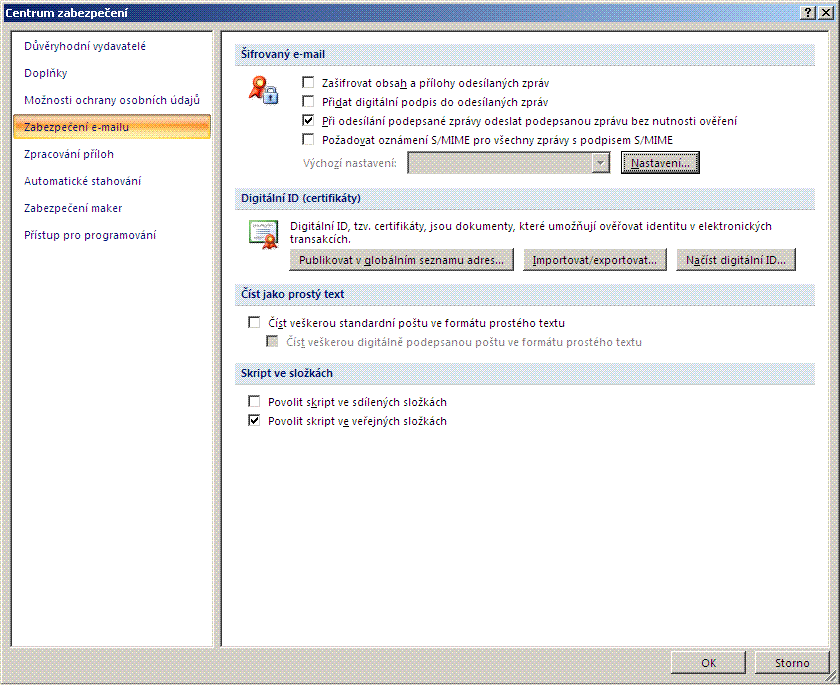 Centrum zabezpečení Outlook