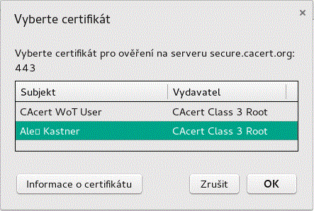 Výběr certifikátu - Chromium