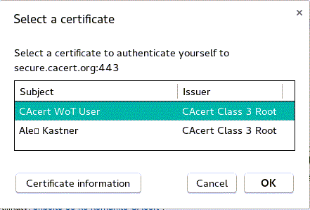 Certificate choice - Chromium