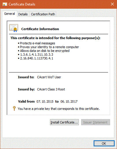 Certificate properties