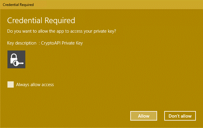 Request for permission for accessing your private key