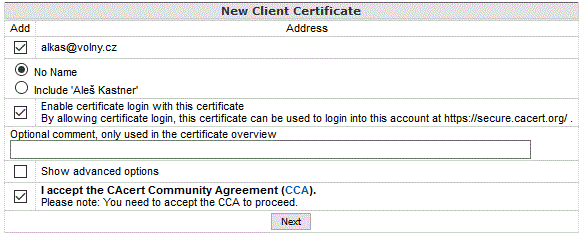 Eigenschaften des neuen Zertifikats einstellen