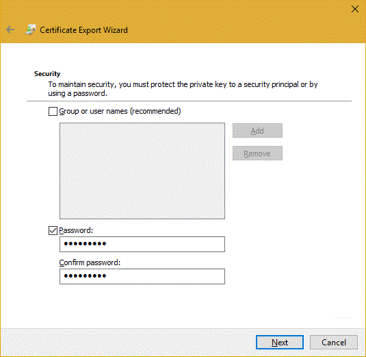 Setting a password for future imports