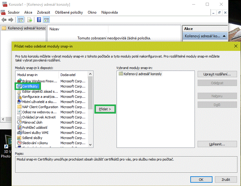 Přidat modul snap-in