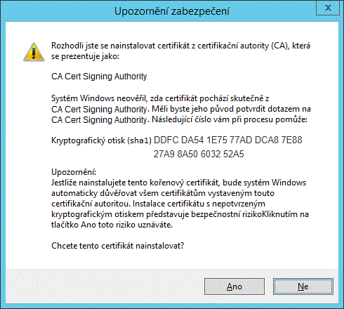 Potvrzení importu a důvěryhodnosti CA