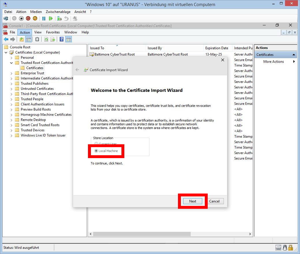 Import Root Certificate