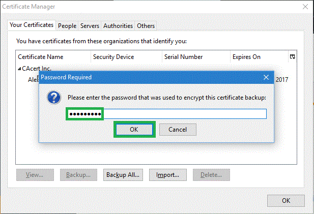 Import the expired certificate