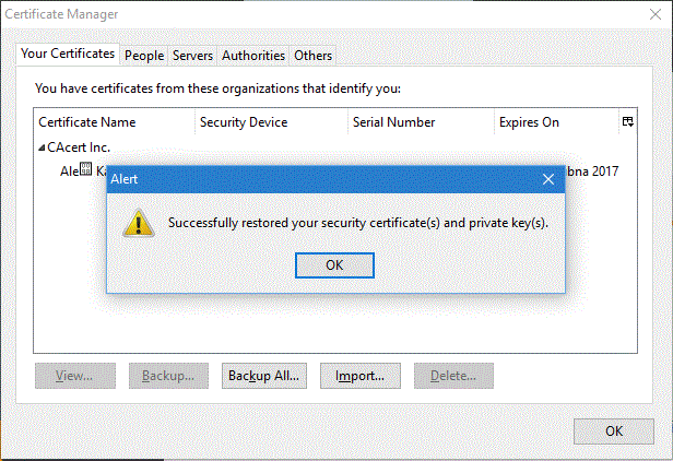 Import the expired certificate