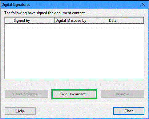 The signing dialog, empty
